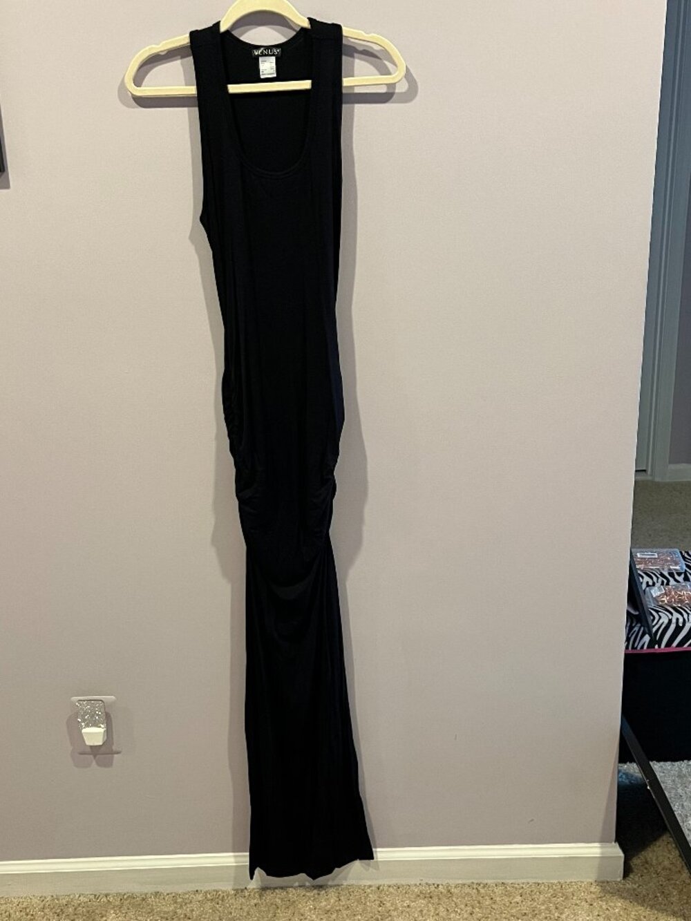 Women's Venus Black Long Ruched Sides Dress Size S
